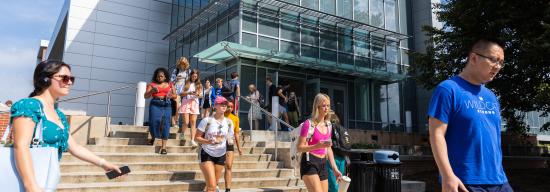 Students walking out of the Chemistry-Physics building