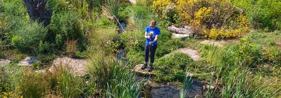 Female student doing surveys in a field